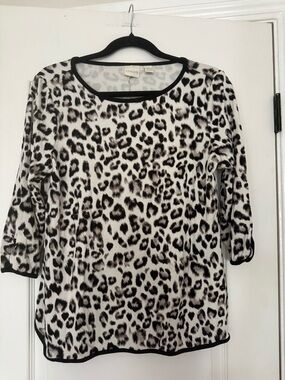 Chico's Black and White Leopard Print 3/4 Sleeve Tee